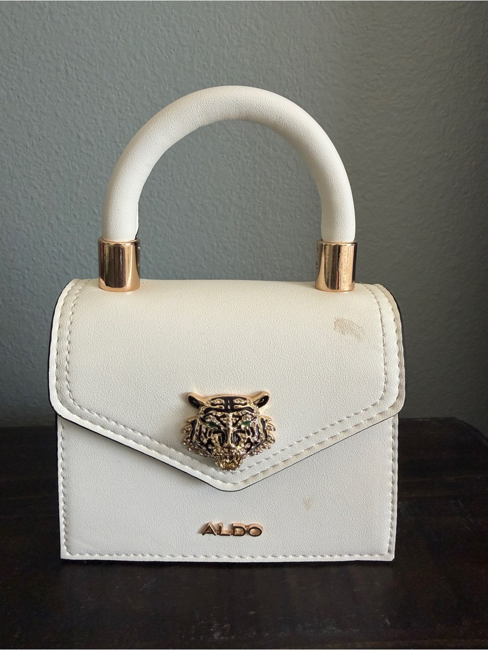 ALDO Cream Mini Top-Handle Bag with Gold Tiger Accent